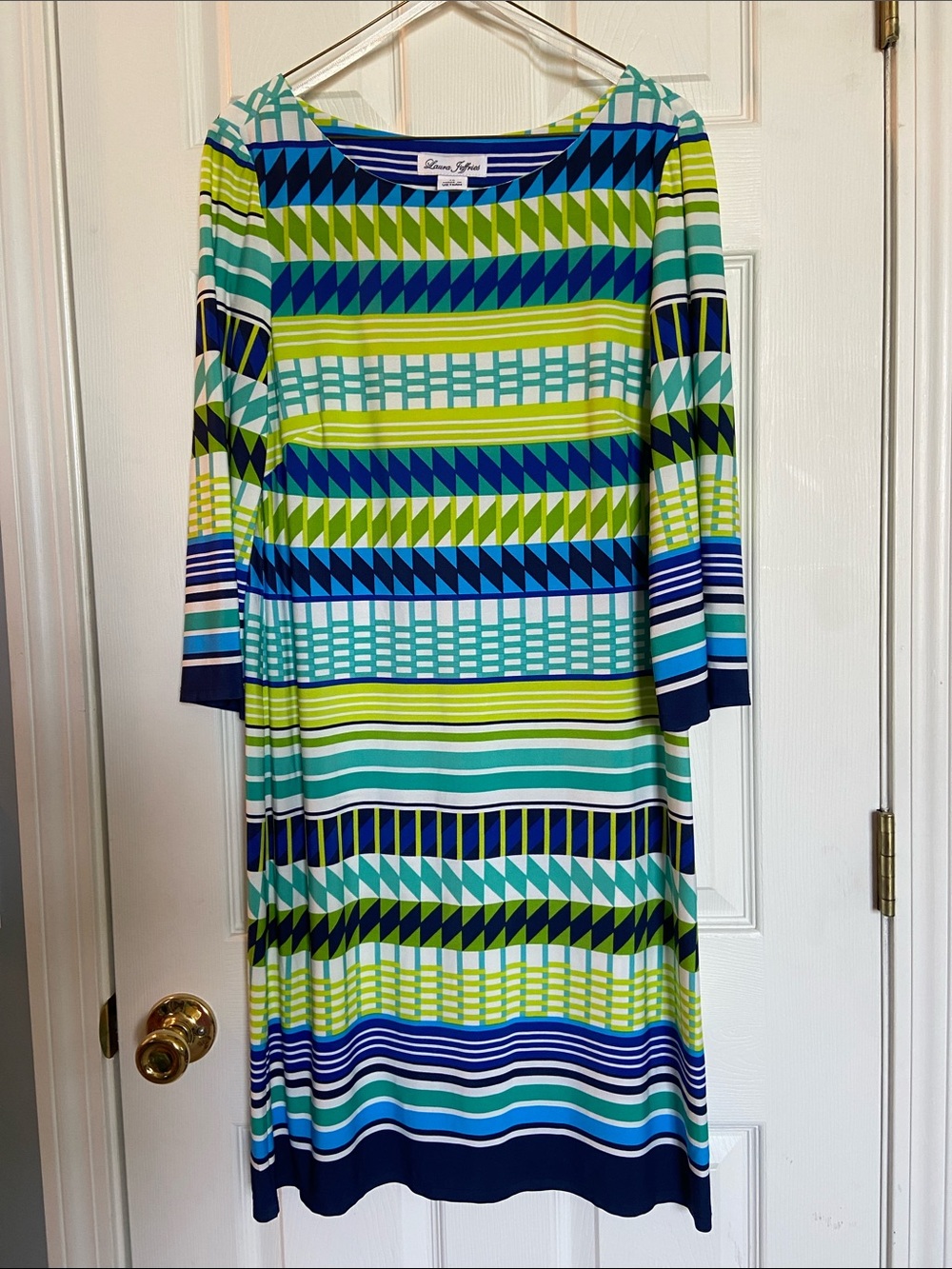 Geometric Stripe Green & Blue Dress